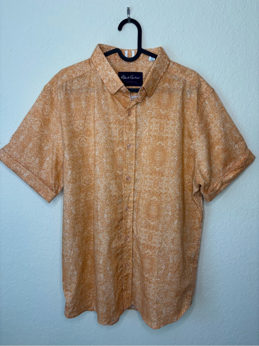 Robert Graham | Men's Linen Blend Orange Pattern Button Down Short Shirt Size XL